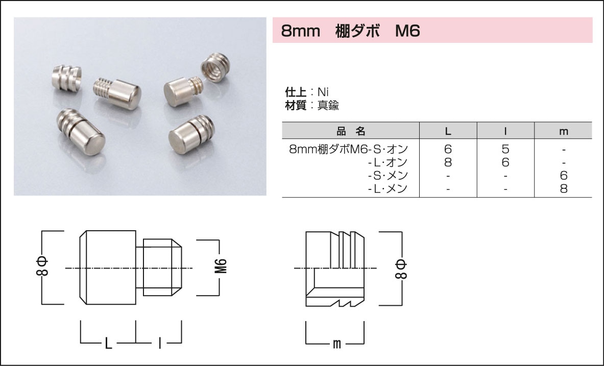 8mm 棚ダボ M6