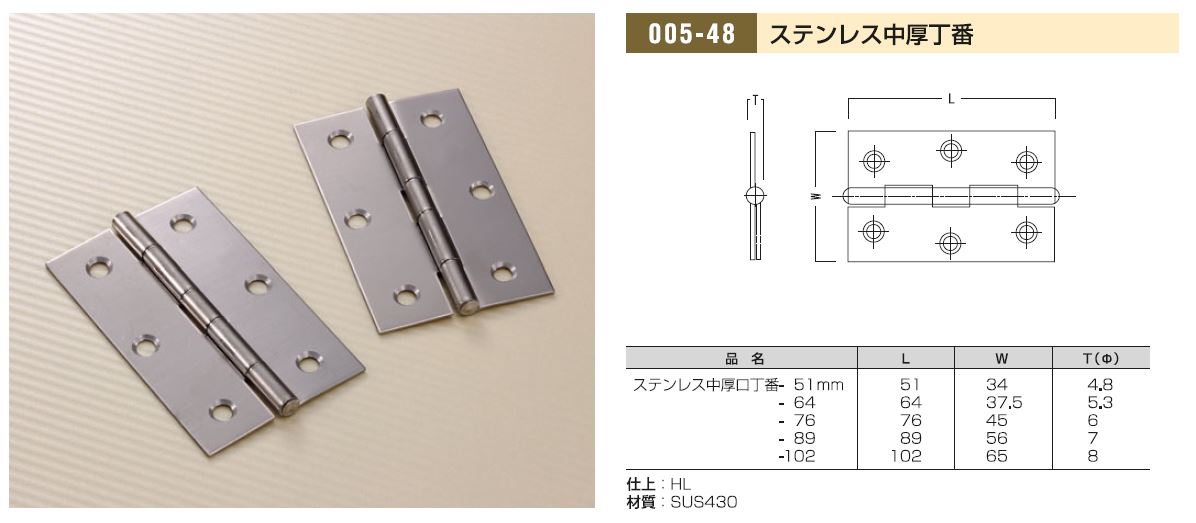 ステンレス中厚丁番
