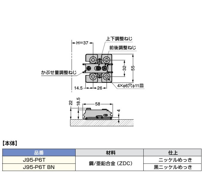 スガツネ工業/LAMP] マウンティングプレート J95-P6T 重量用ワンタッチ