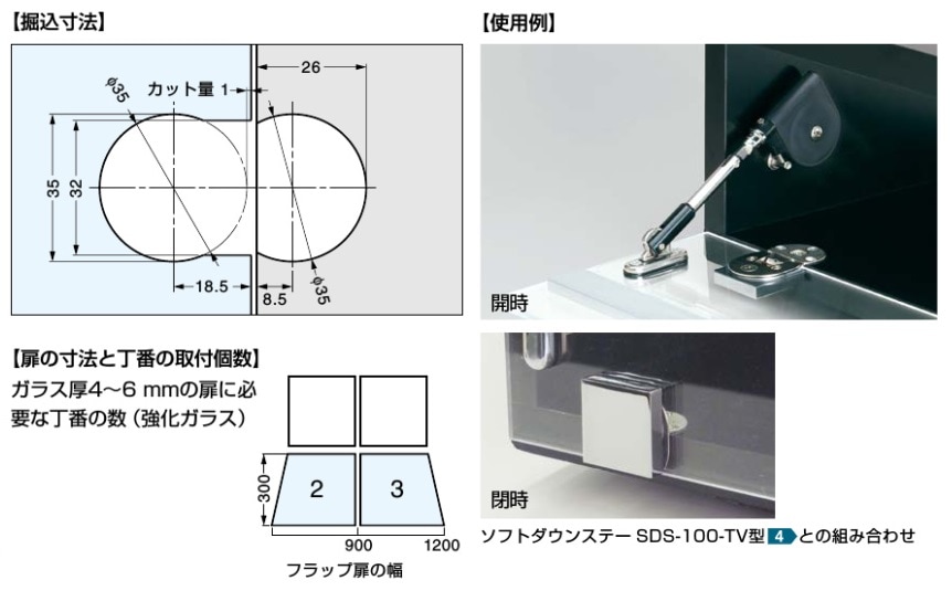 〇取寄品 [スガツネ工業/LAMP] ガラス扉用ドロップ丁番 SDH-G