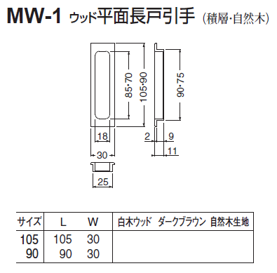 〇取寄品 [シロクマ] MW-1 ウッド平面長戸引手(積層・自然木)