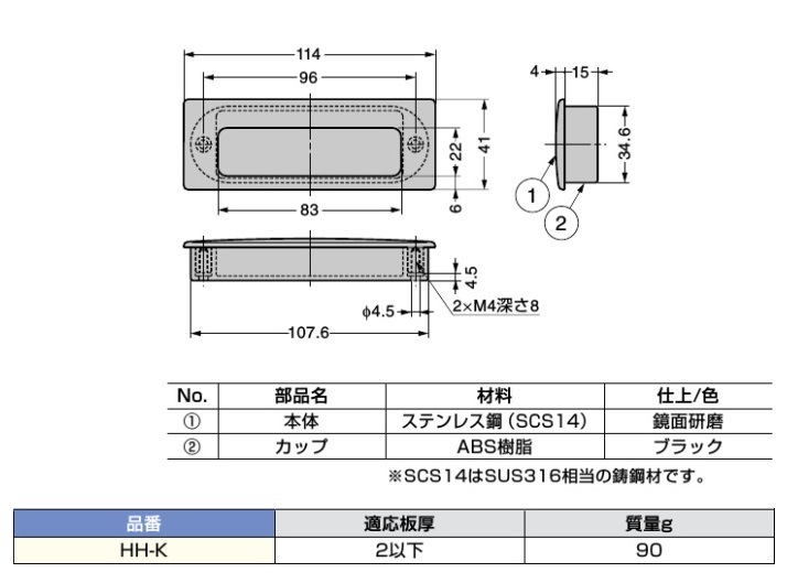スガツネ工業/LAMP] ステンレス鋼製 埋込取手 HH-K