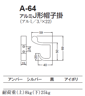 〇取寄品 [シロクマ] A-64 アルミJ形帽子掛