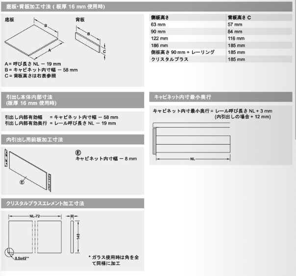 ハーフェレ] Grass Nova Pro Scala 標準引出し 側板高さ186