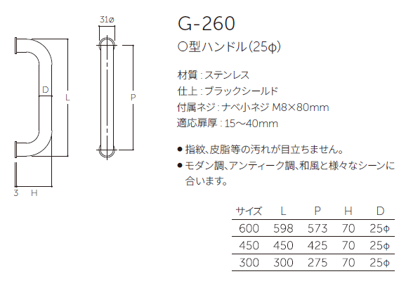 〇取寄品 [MARUKI] G-260 O型ハンドル(25φ)