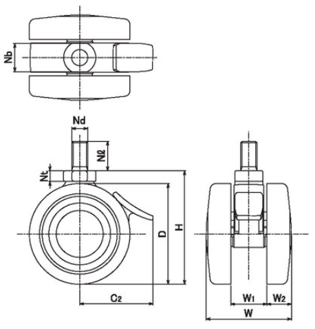 〇取寄品 [東海キャスター] TE75KN型 双輪キャスター ネジ式（固定車）