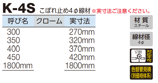ロイヤル(AAシリーズ)] K-4S こぼれ止め4Φ線材