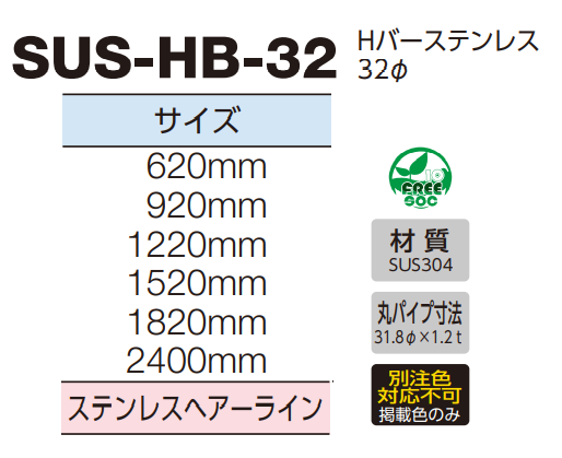 ロイヤル(AAシリーズ)] SUS-HB-32 Hバーステンレス32φ 規格寸法