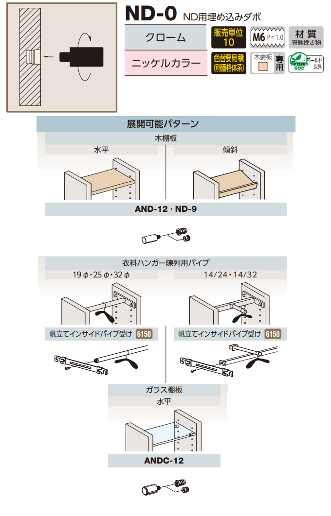 ロイヤル(AAシリーズ)] ND-0 ND用埋め込みダボ ※販売単位1袋(10個入)