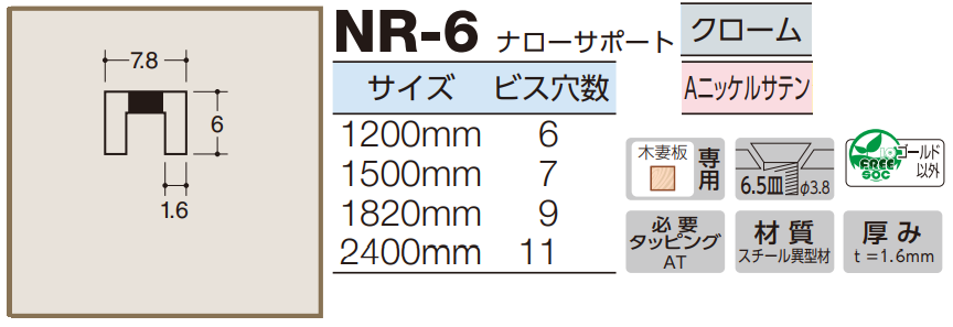 ロイヤル(AAシリーズ)] NR-6 ナローサポート 規格寸法