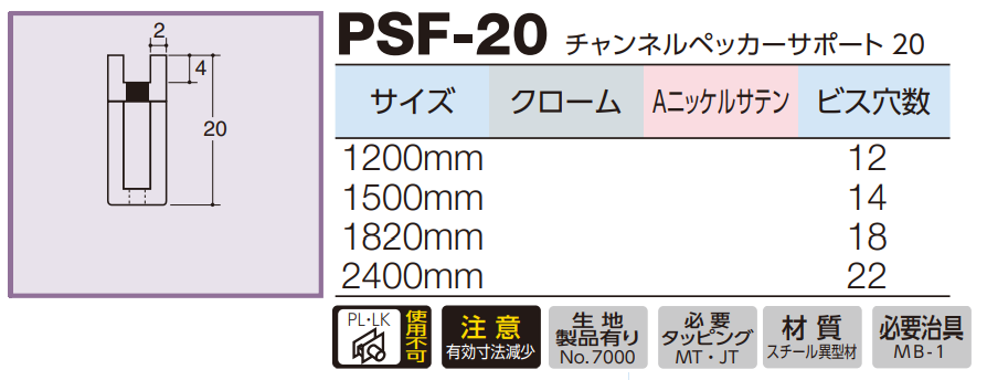 ロイヤル(AAシリーズ)] PSF-20 チャンネルペッカーサポート ※定尺寸法
