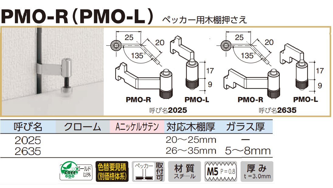 Pページ　015 ロイヤル(AAシリーズ)] PMO-R(PMO-L) ペッカー用木棚押さえ ※左右別売り