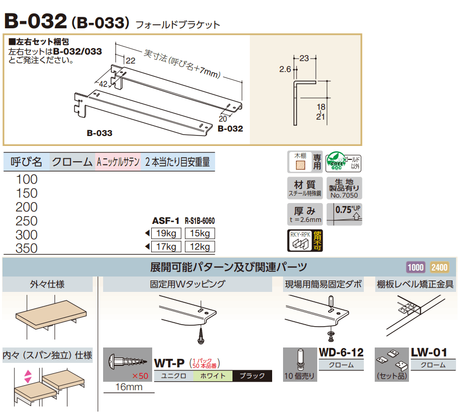 ロイヤル(AAシリーズ)] B-032(B-033) フォールドブラケット