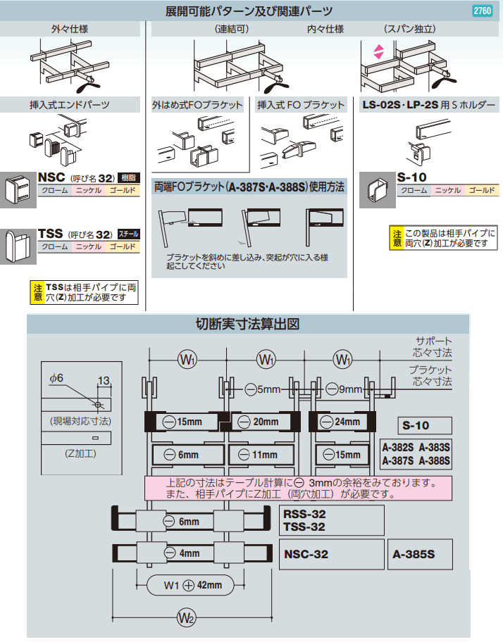 ロイヤル(AAシリーズ)] A-387S(A-388S) FOブラケット32(挿入式内々用