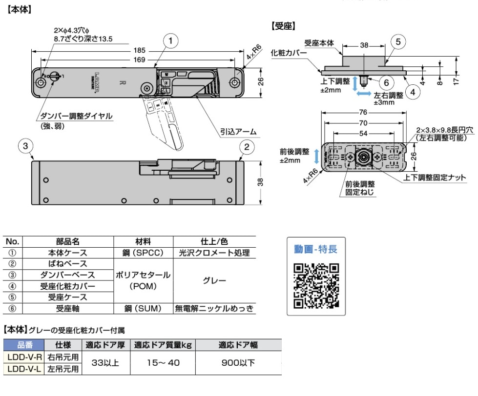 スガツネ工業/LAMP] ラプコン隠しドアダンパー LDD-V型
