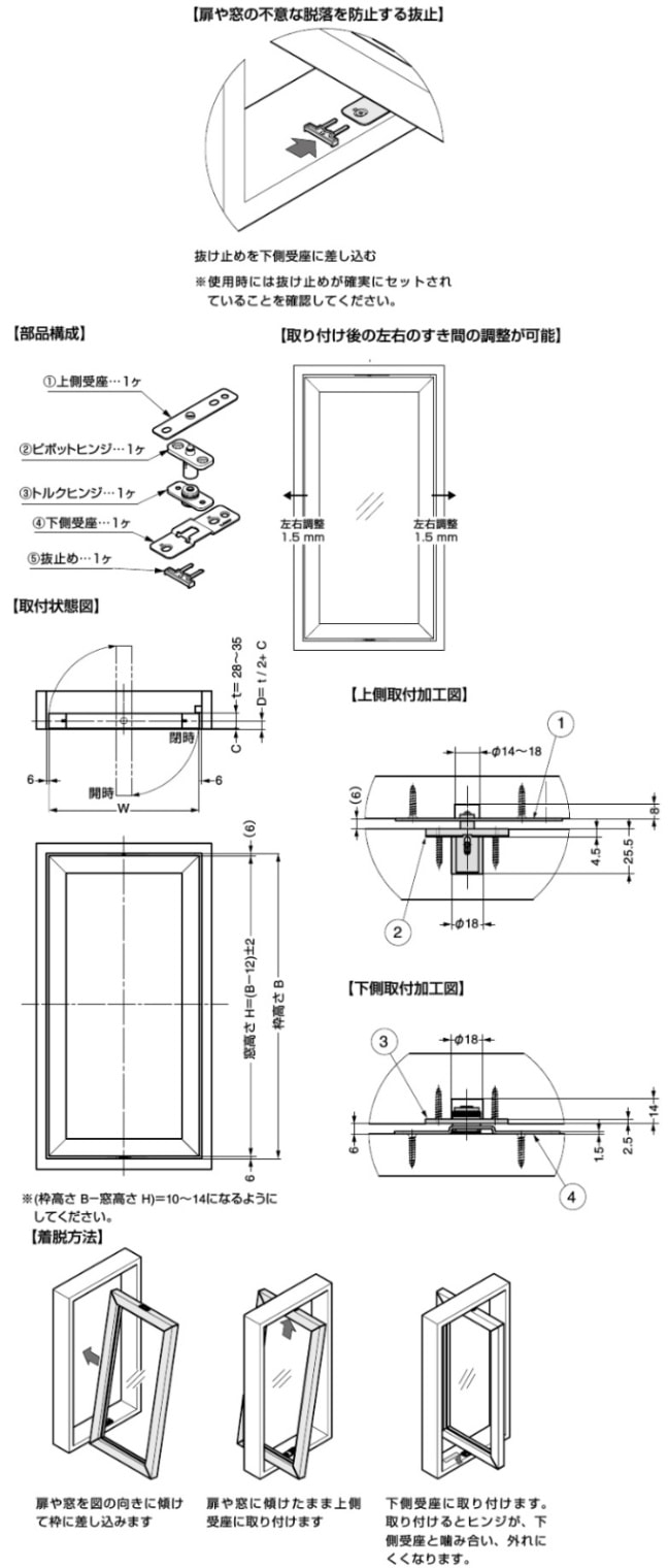スガツネ工業/LAMP] ピボットトルクヒンジ HG-PTH30 縦型回転窓用
