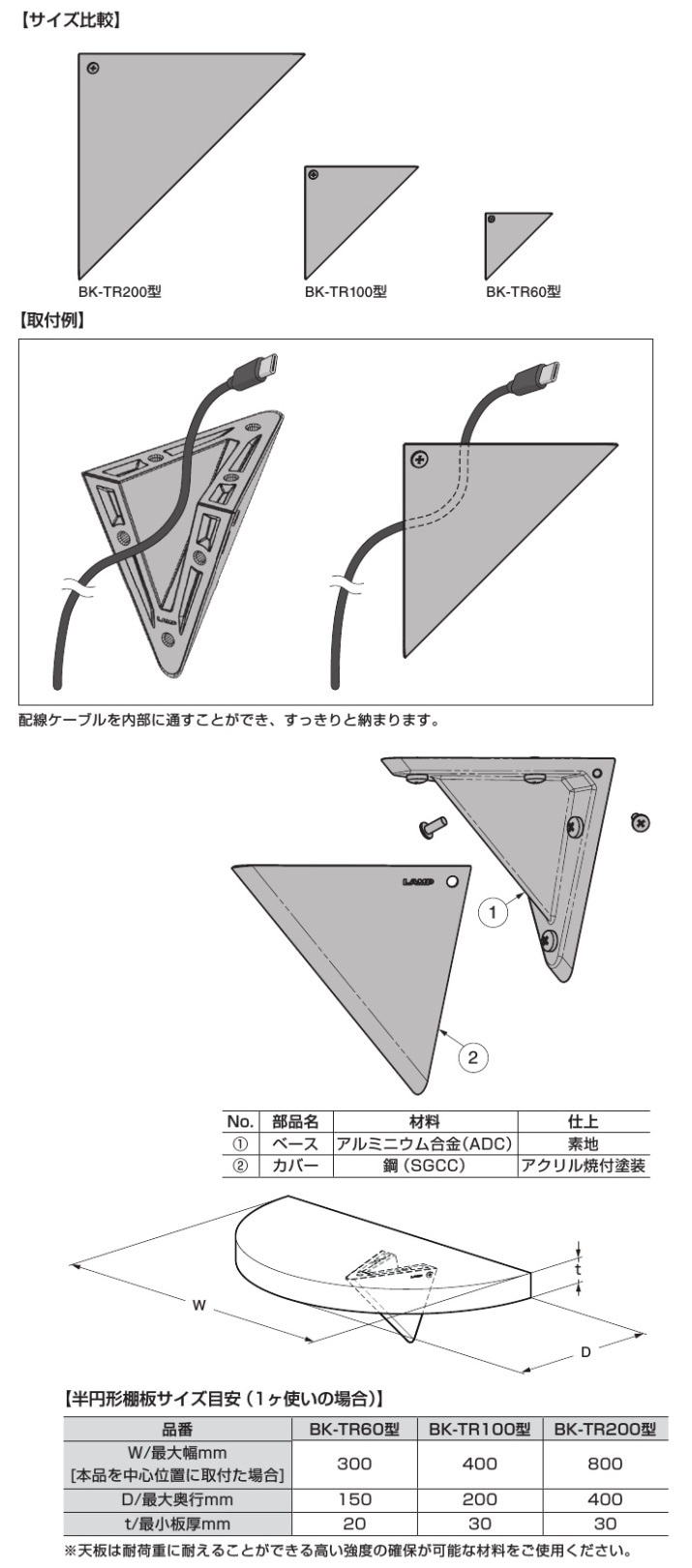 スガツネ工業/LAMP] トライアングル棚受 BK-TR型