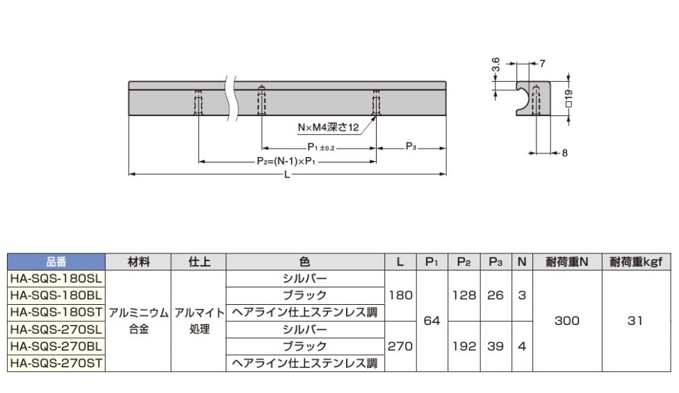 〇取寄品 [スガツネ] アルミ押出ハンドル XLA-HA-CM型