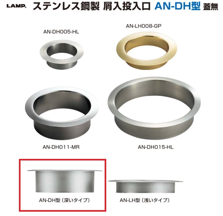 スガツネ工業/LAMP] ステンレス鋼製 屑入投入口 AN-DH型 ※(深いタイプ)