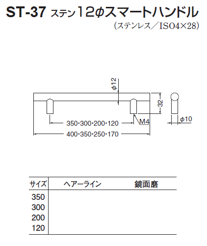〇取寄品 [シロクマ] ST-37 ステン 12Φスマートハンドル