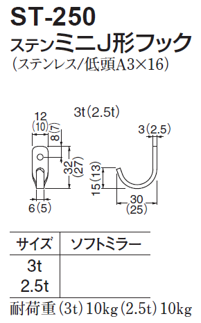 〇取寄品 [シロクマ] ST-250 ステン ミニJ形フック | ◎シロクマ