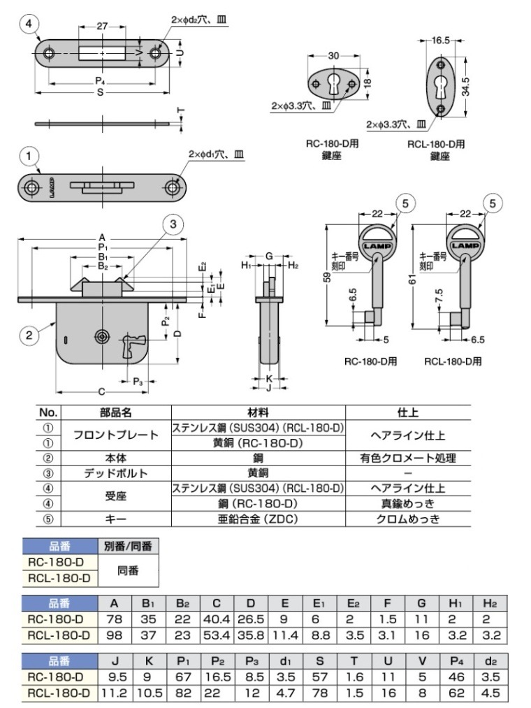 〇取寄品 [スガツネ工業] カマ錠 RC-180-D、RCL-180-D ルーター用