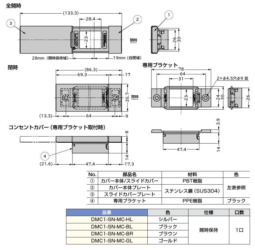 〇取寄品 [スガツネ工業] コンセントカバー DMC1-SN型 金属カバータイプ