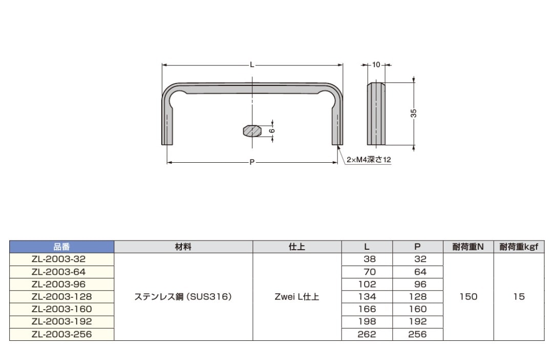 〇取寄品 [スガツネ工業] ステンレス鋼製ハンドル ZL-2003型