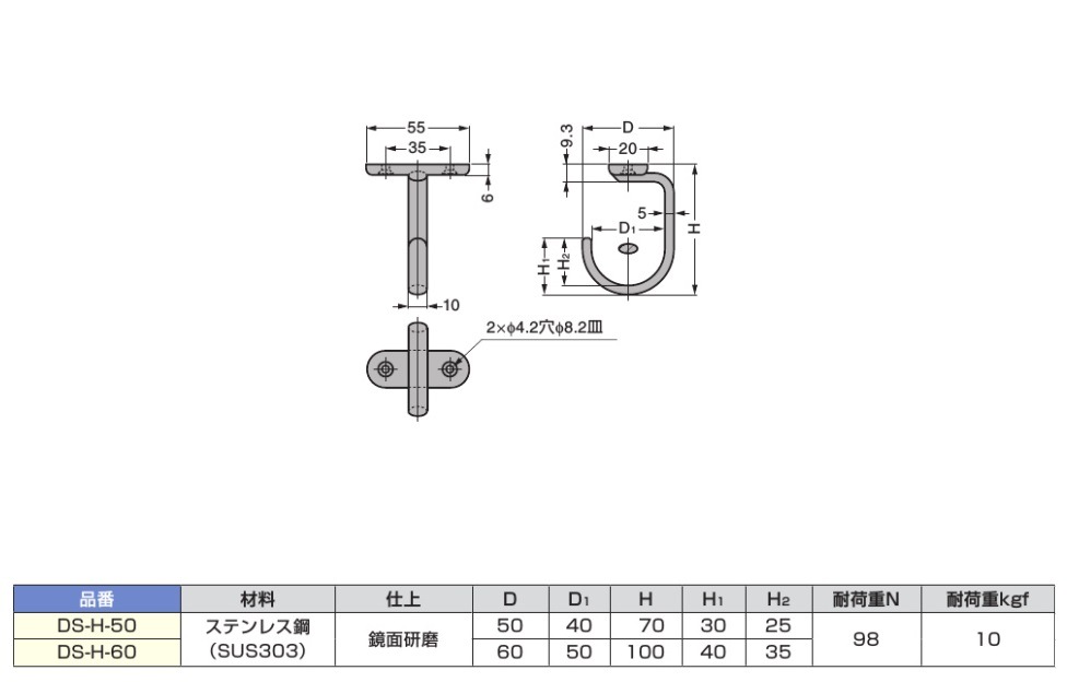 〇取寄品 [スガツネ工業] ステンレス鋼製フック DS-H型