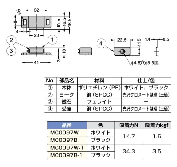 〇取寄品 [スガツネ工業] マグネットキャッチ MC0097型
