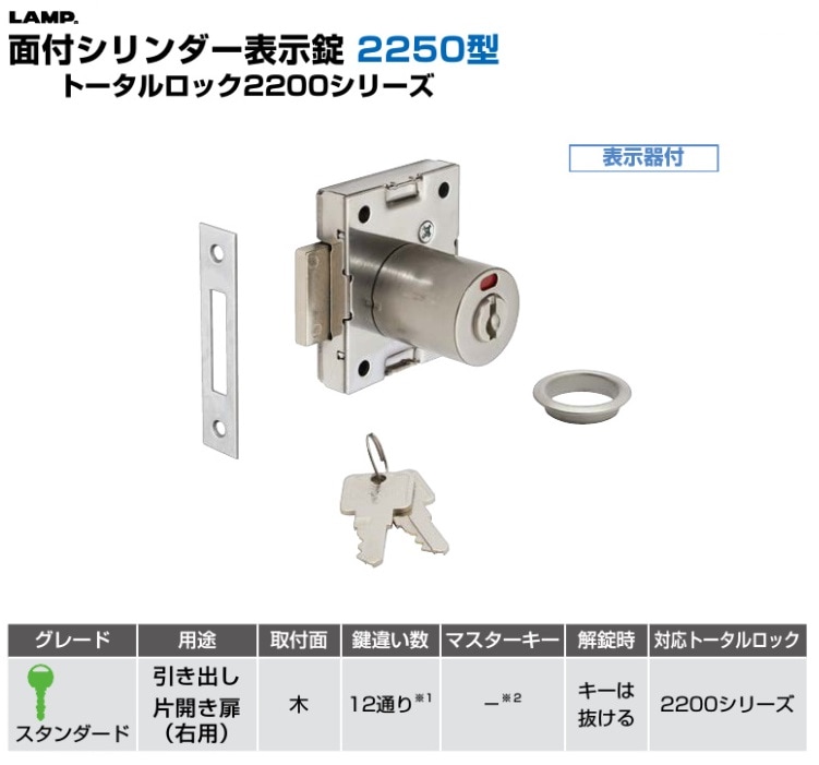 〇取寄品 [スガツネ工業] 面付シリンダー表示錠 2250型