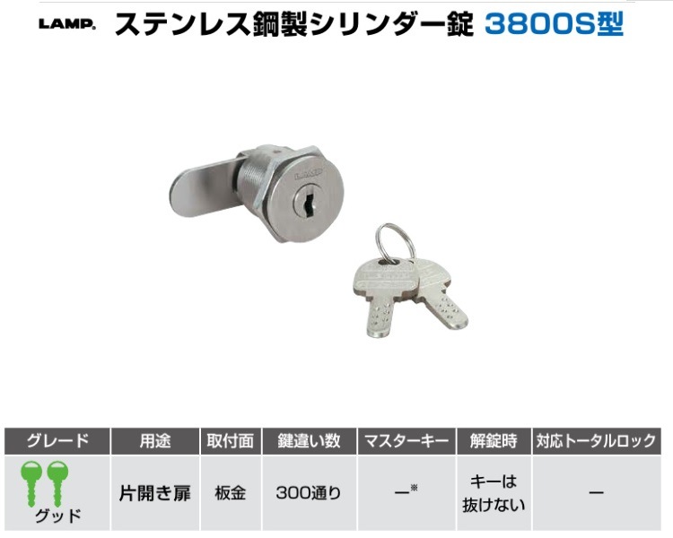 〇取寄品 [スガツネ工業] ステンレス鋼製シリンダー錠 3800S型
