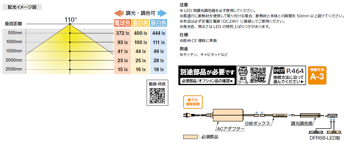 省エネ　LEDライト　調光　色合い調整可能　正面　サイド　点灯 スガツネ工業/LAMP] LED ダウンライト DFR68-LED 型 調光調色可能タイプ