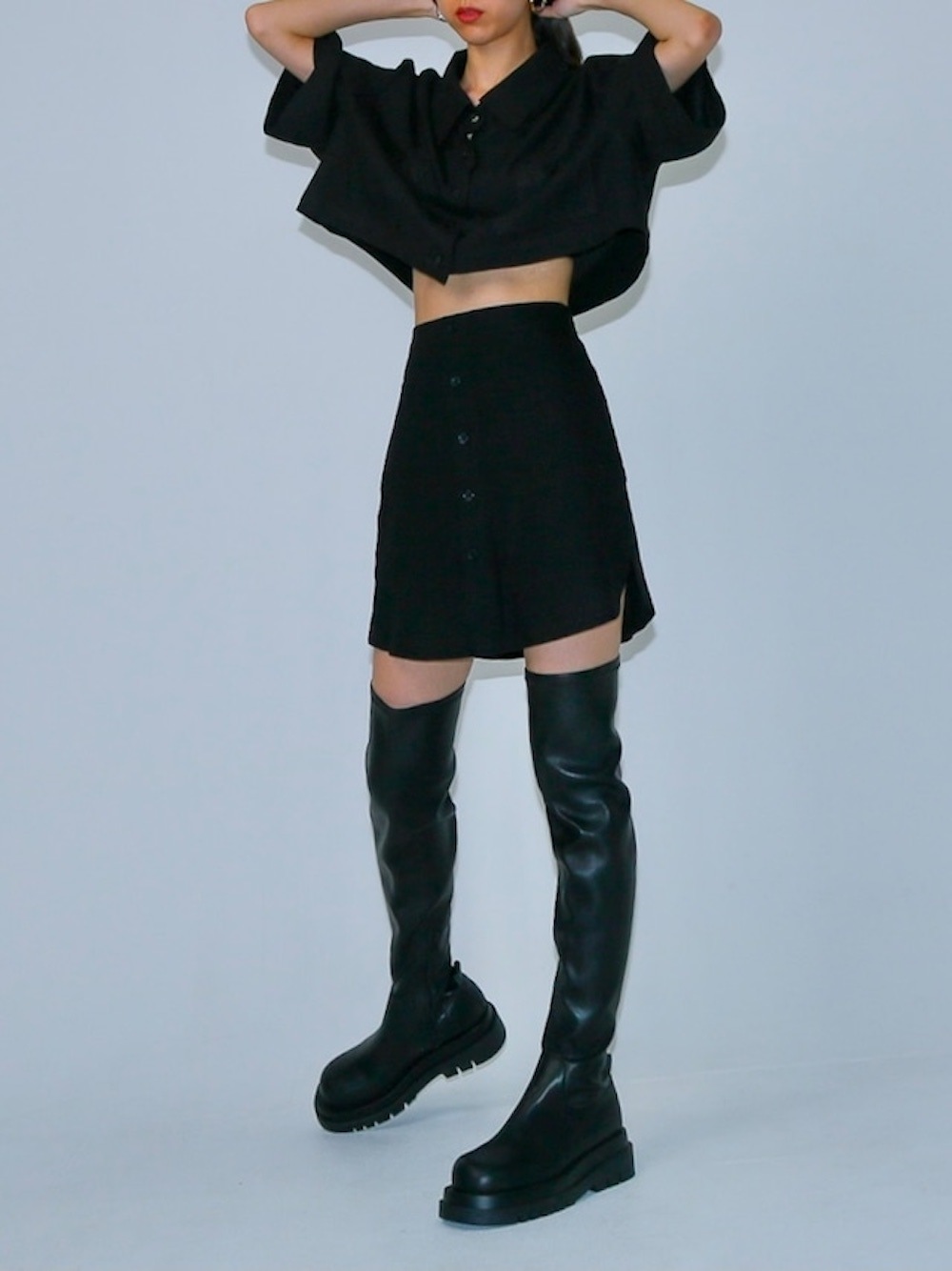 Crop Shirt Skirt Setup / 2colors , 2sizes〔Shirt Skirt 単品売りあり〕