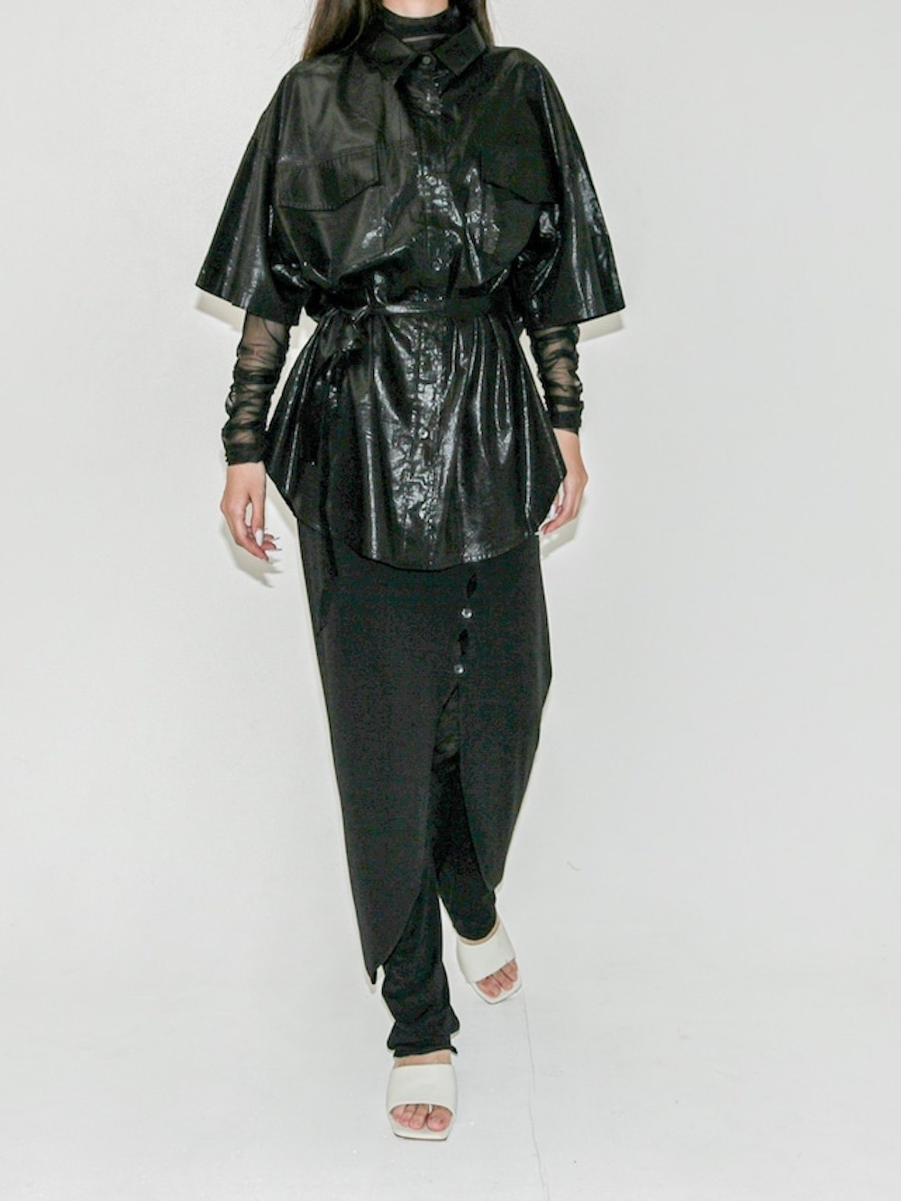 Belted Coating Shirt / black