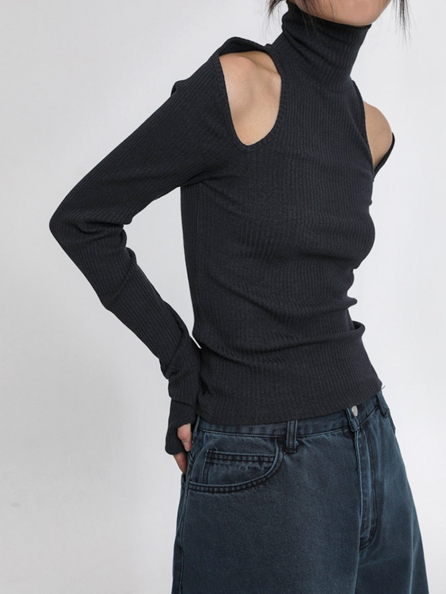 Openshoulder Rib Longsleeve / 4colors