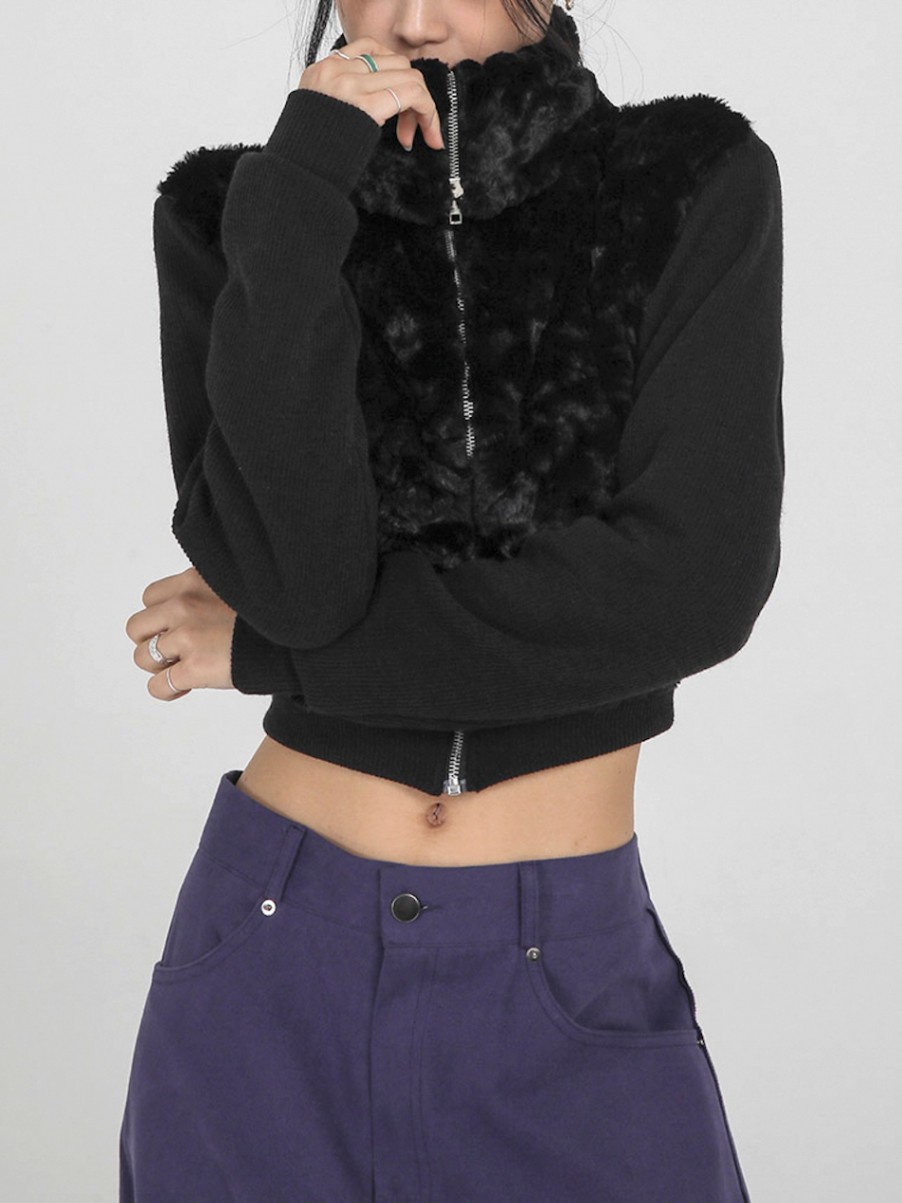 Crop Fur Knit Zipup / 2colors