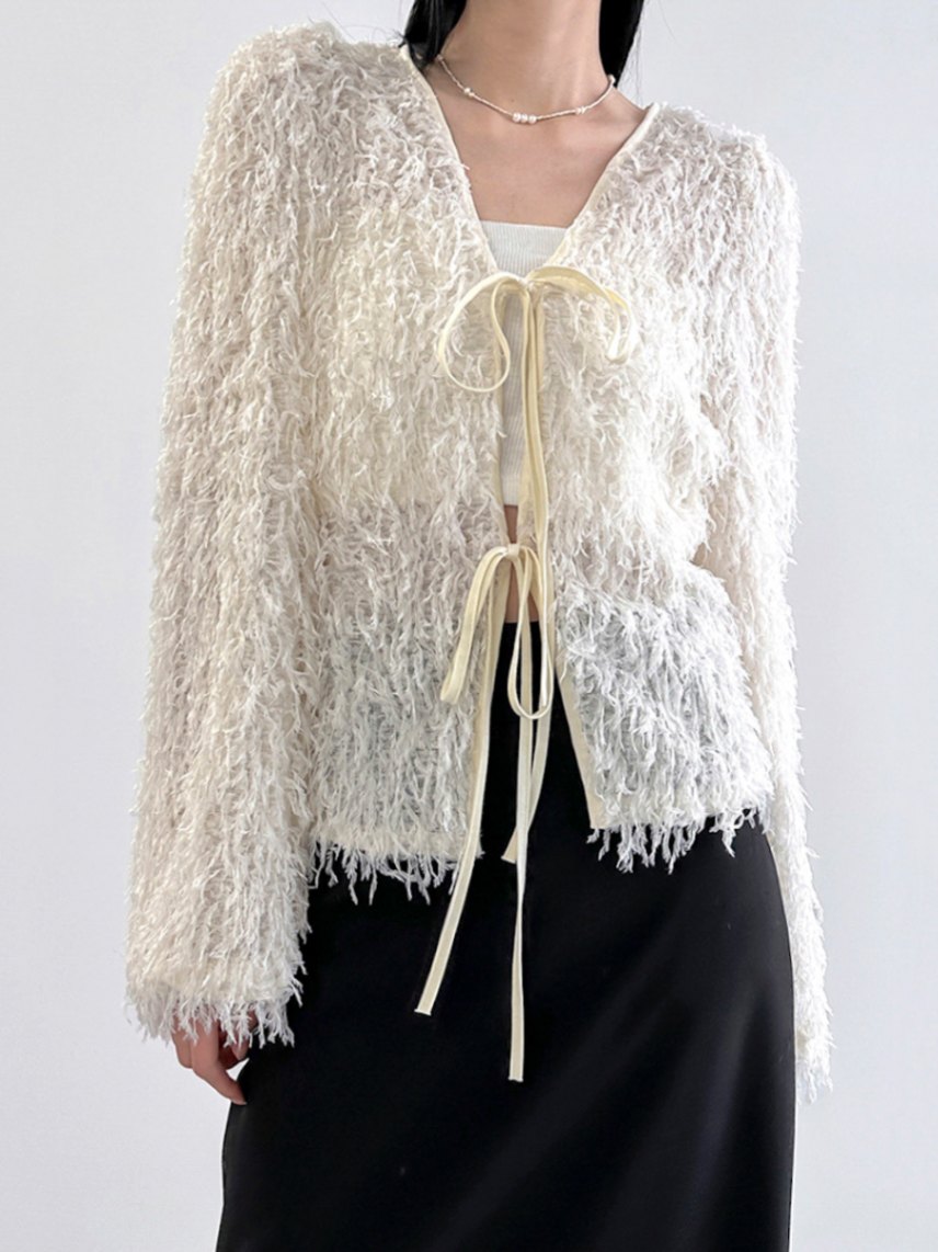 Strap Feather Cardigan / 3colors