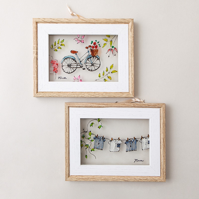 あきたづくし ステンドグラス風 かわいい絵画２枚組み 工芸品