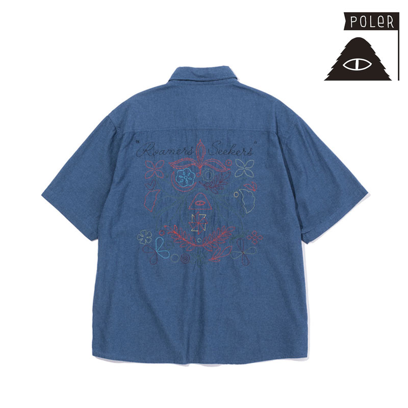 セール SALE ポーラー POLER EMB シャンブレー ショートスリーブ リラックス プルオーバー シャツ EMB CHAMBRAY S/S RELAX PULLOVER SHIRT シャツ トップス 241MCV0023 メンズ