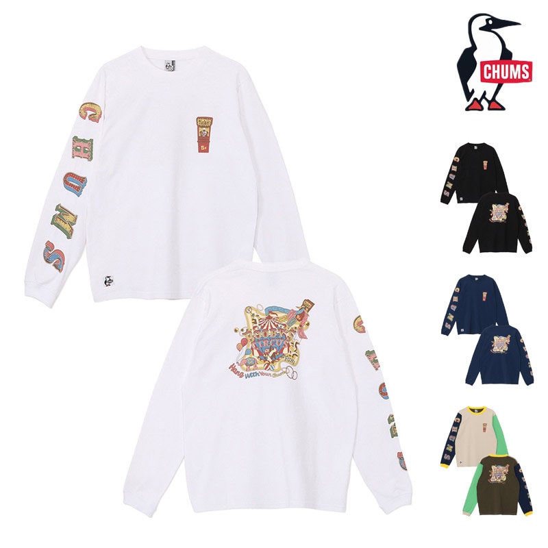 チャムス CHUMS CH01-2729 サーカス ロングスリーブ Tシャツ CIRCUS L/S T-SHIRT メンズ 男性  Tシャツ トップス 長袖 ロンT カットソー アウトドア キャンプ 登山 トレッキング 旅行 フェス カジュアル 袖プリント 綿 コットン 26ss 春夏 新作