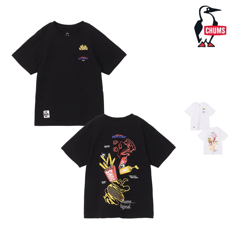 チャムス CHUMS CH21-1436 キッズ アンチ バグ ファスト フード ポケット Tシャツ KIDS ANTI-BUG FAST FOOD POCKET T-SHIRT キッズ 男の子 女の子 Tシャツ 半袖 トップス 通学 綿 コットン 100％ ポケット 刺繍 虫よけ 防虫 26ss 春夏 新作