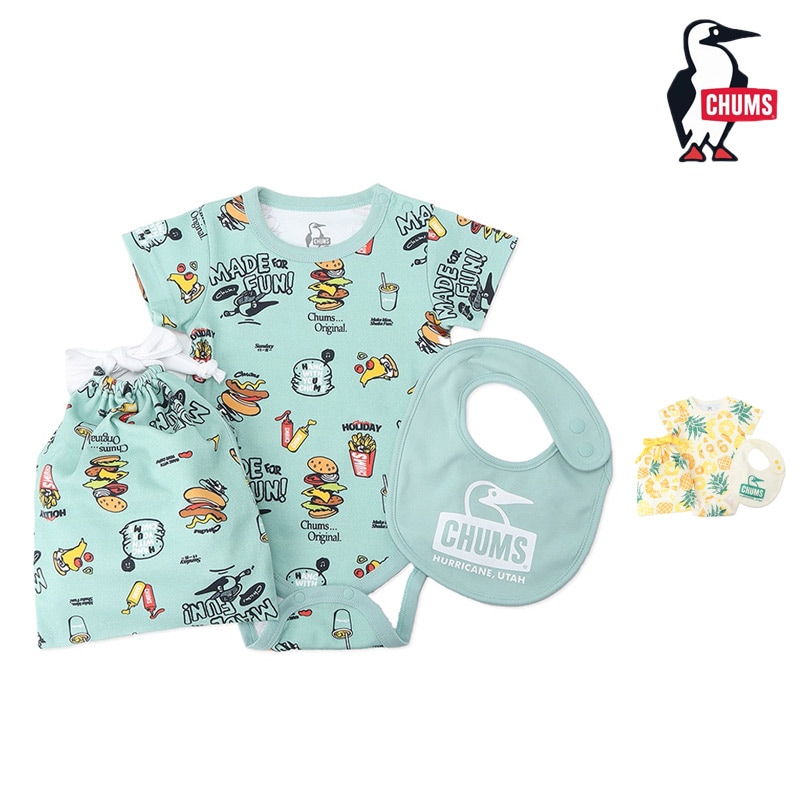 チャムス CHUMS CH27-1036 ベビー パターンド ギフト セット BABY PATTERNED GIFT SET ベビー 赤ちゃん 男の子 女の子 ロンパース 半袖 スタイ 巾着 セット ギフト プレゼント ギフトセット 出産祝い 綿 コットン 3点セット 26ss 春夏 新作