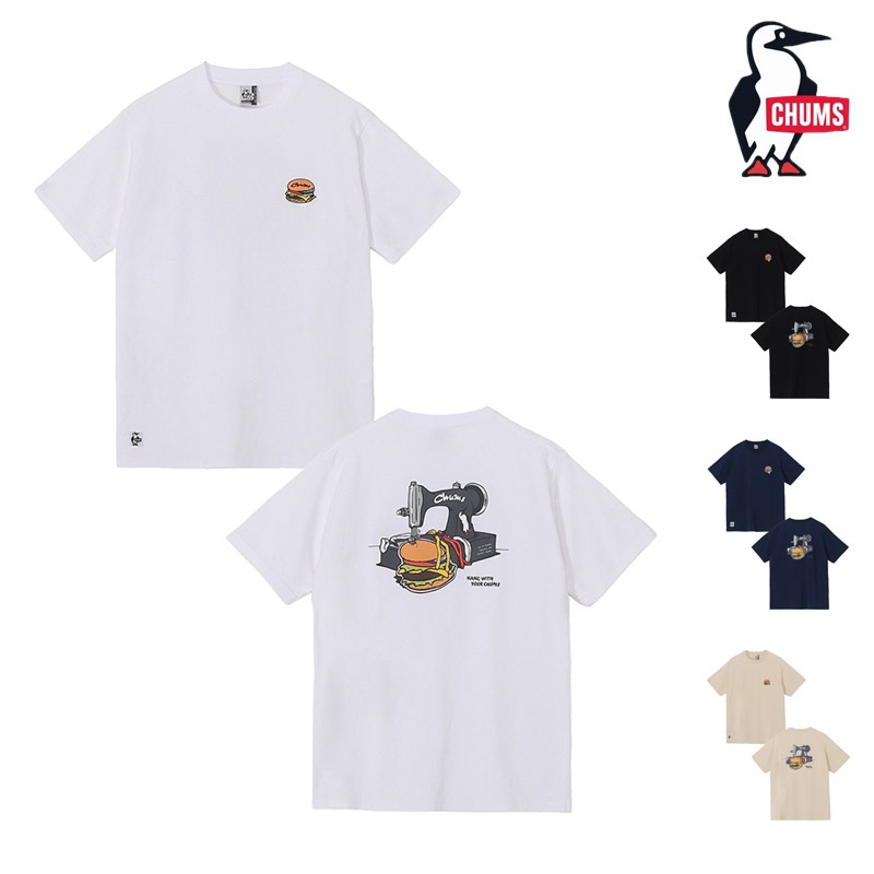 チャムス CHUMS CH01-2740 ハンドメイド ハンバーガー Tシャツ HANDMADE HAMBURGER T-SHIRT メンズ 男性 Tシャツ 半袖 トップス カットソー アウトドア キャンプ フェス 通学 綿 コットン 100％ カジュアル バックプリント 刺繍 26ss 春夏 新作