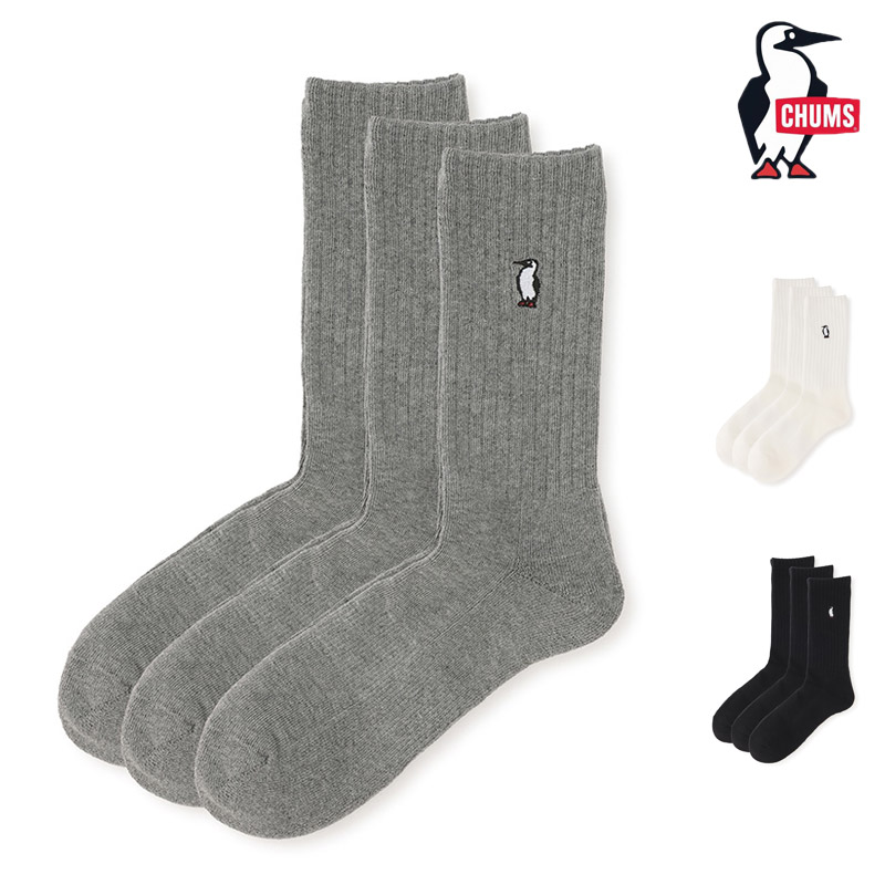 チャムス CHUMS CH06-1160 3P デイリー ブービー ミディアム ソックス 3P DAILY BOOBY MEDIUM SOCKS メンズ レディース 男女兼用 靴下 ソックス アウトドア キャンプ フェス 普段使い スポーツ 3足セット クルー丈 抗菌 防臭 26-27 秋冬 新作