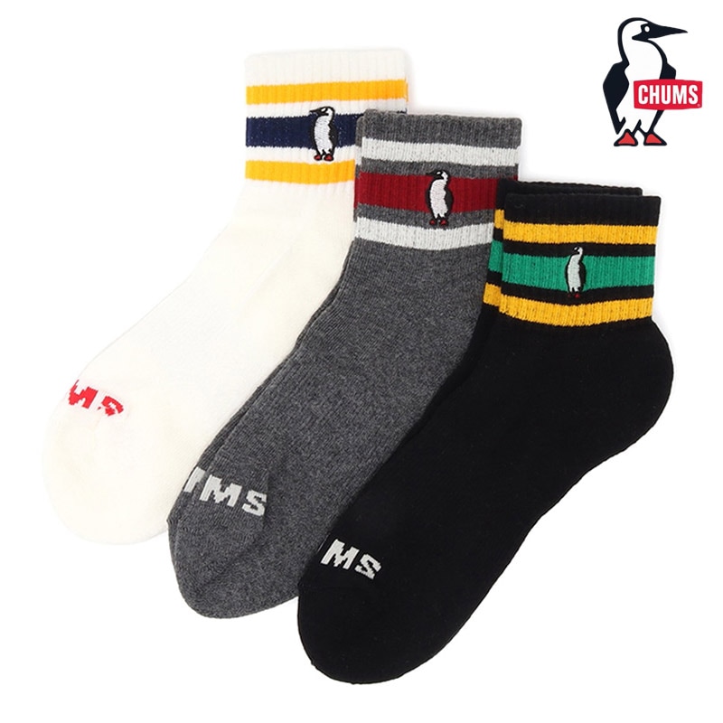 チャムス CHUMS CH06-1131 3P ボーダー クルー ソックス 3P BORDER CREW SOCKS メンズ レディース 男女兼用 靴下 ソックス アウトドア キャンプ 普段使い スポーツ 3足セット アンクル丈 ショート丈 カラーライン 抗菌 防臭 26-27 秋冬 新作