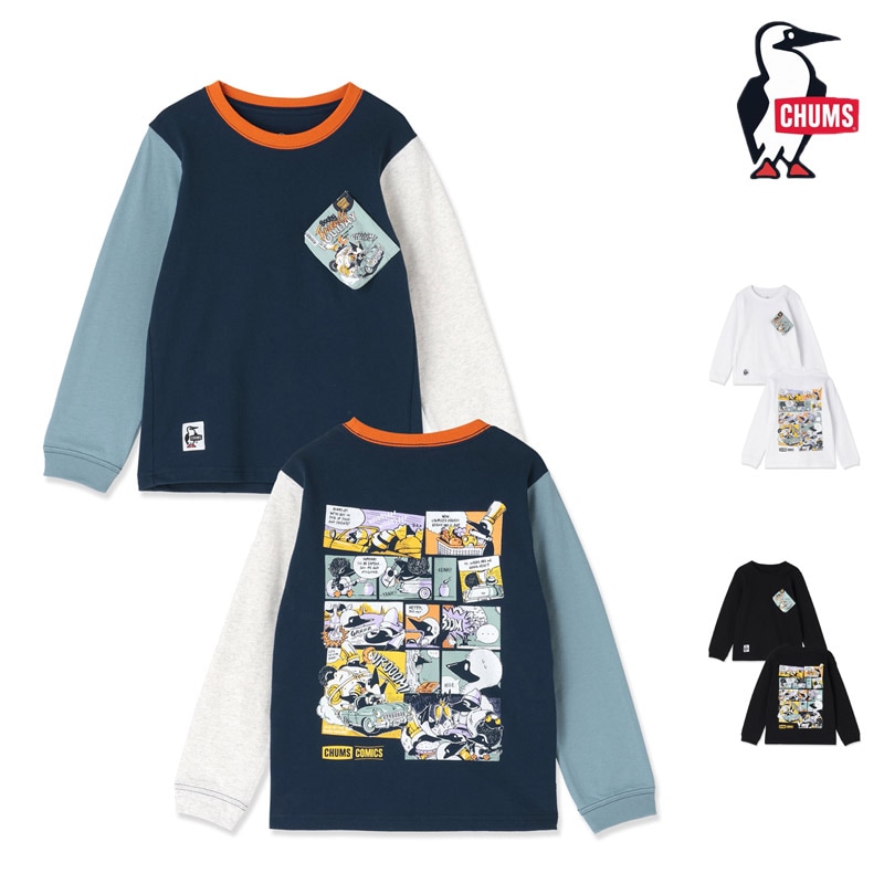 チャムス CHUMS CH21-1472 キッズ チャムス コミックス ポケット ブラッシュド ロングスリーブ Tシャツ KIDS CHUMS COMICS POCKET BRUSHED L/S T-SHIRT キッズ 男の子 女の子 Tシャツ 長袖 ロンT アウトドア 綿 コットン 100％ 26-27 秋冬 新作