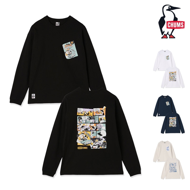 チャムス CHUMS CH01-2875 チャムス コミックス ポケット ブラッシュド ロングスリーブ Tシャツ CHUMS COMICS POCKET BRUSHED L/S T-SHIRT メンズ 男性 Tシャツ トップス 長袖 ロンT アウトドア キャンプ 綿 コットン 100％ 26-27 秋冬 新作