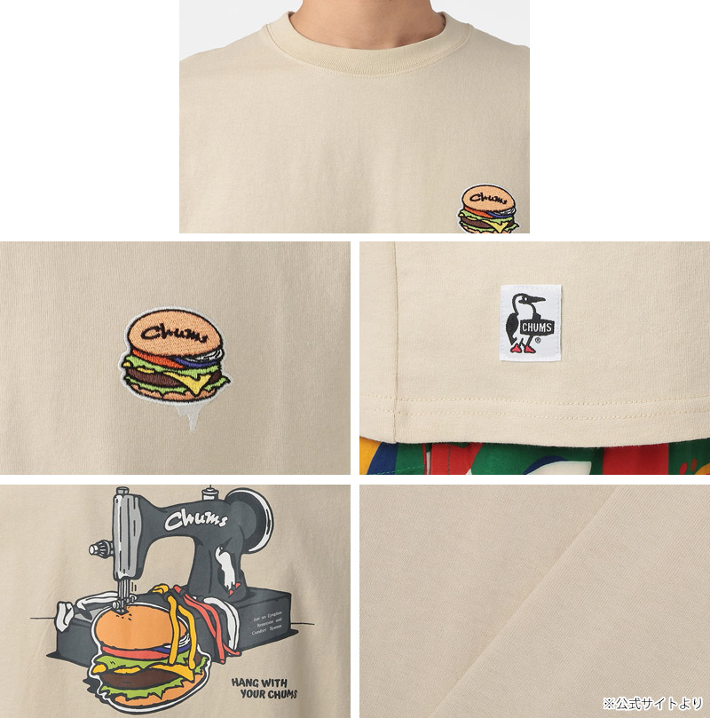 ����ॹ CHUMS CH01-2740 �ϥ�ɥᥤ�� �ϥ�С����� T����� HANDMADE HAMBURGER T-SHIRT ��� ���� T����� Ⱦµ �ȥåץ� ���åȥ��� �����ȥɥ� ������ �ե��� �̳� �� ���åȥ� 100�� �����奢�� �Хå��ץ��� �ɽ� 26ss �ղ� ����