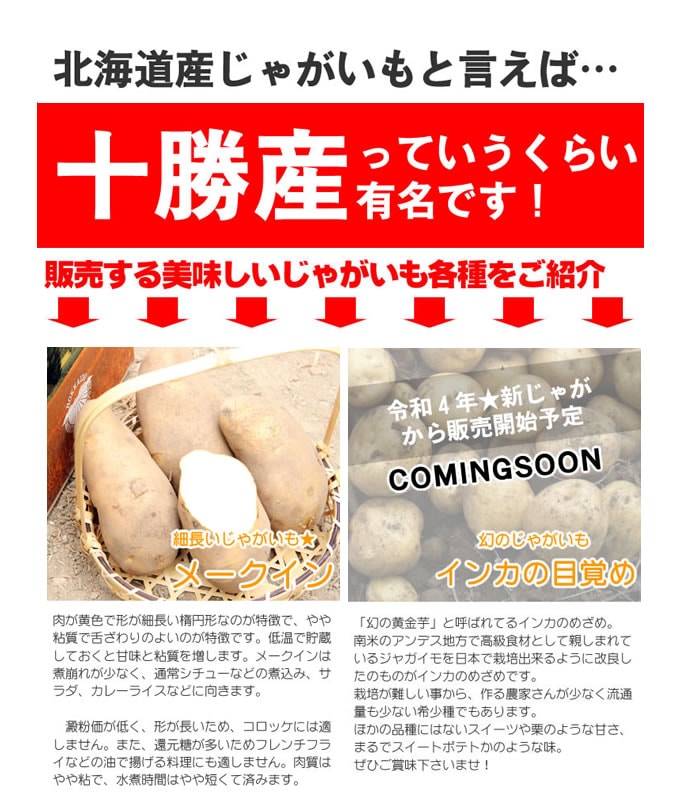送料無料】北海道十勝産 じゃがいも各種 /10kg